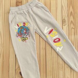 visionz sweatpants Joggers World Skeleton Graffiti Art Design Size Men's Large
